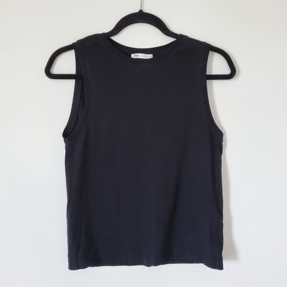 Zara Ribbed Black Sleeveless T-Shirt - Picture 4 of 6